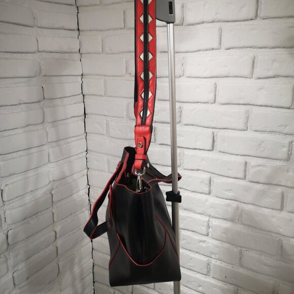 Zara Basic Collection Faux Leather Black with Red Trim Handbag/Crossbody - Picture 6 of 14